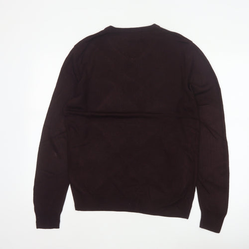 Next Men's Brown M V-Neck Fine Knit Acrylic Pullover Jumper