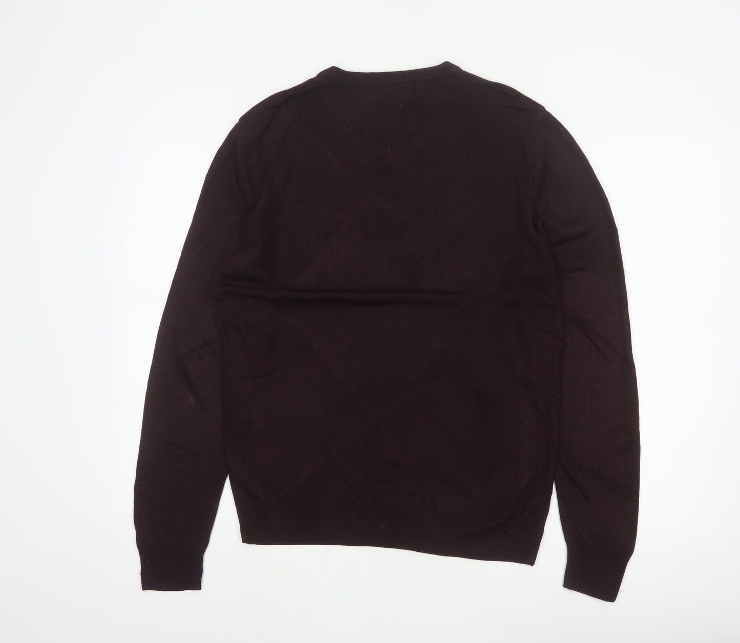 Next Men's Brown M V-Neck Fine Knit Acrylic Pullover Jumper