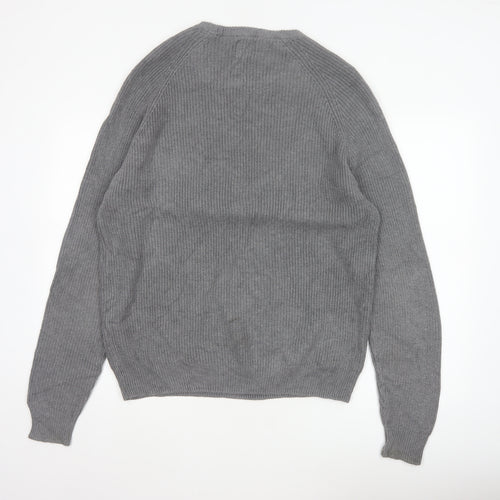 Zara Men Grey XL Fine Cotton Ribbed Crew Neck Pullover Jumper