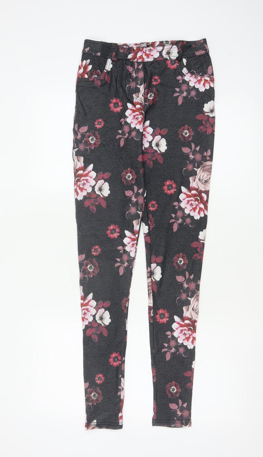 Select Women’s Black Floral Skinny Stretch Jeggings UK 8