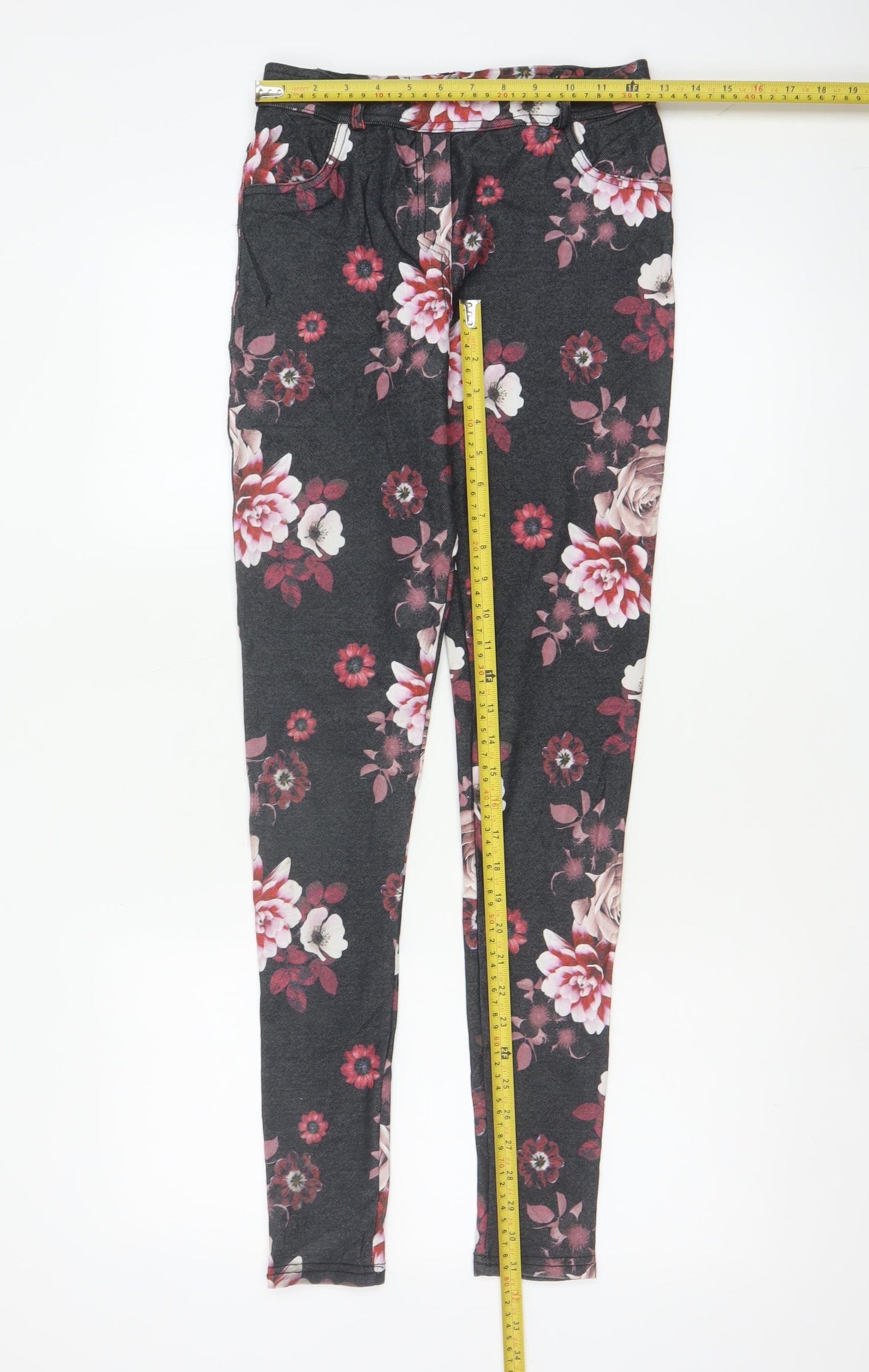 Select Women’s Black Floral Skinny Stretch Jeggings UK 8