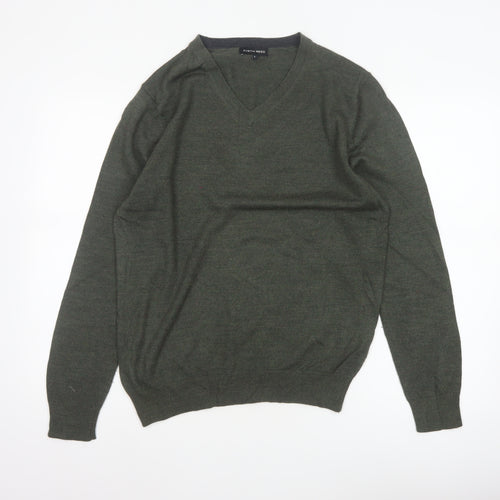 Austin Reed Men’s Green V-Neck Wool Blend Pullover Jumper Size L