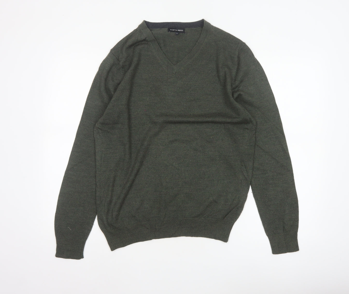 Austin Reed Men’s Green V-Neck Wool Blend Pullover Jumper Size L