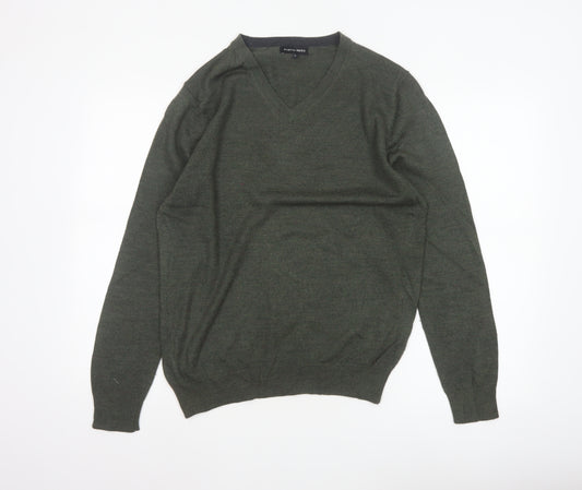 Austin Reed Men’s Green V-Neck Wool Blend Pullover Jumper Size L