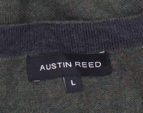 Austin Reed Men’s Green V-Neck Wool Blend Pullover Jumper Size L