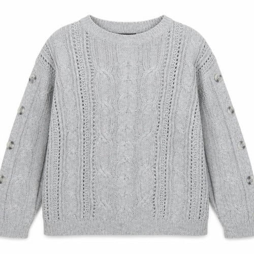 Marks & Spencer Women Grey UK 12 Cable Knit Button Sleeve Jumper