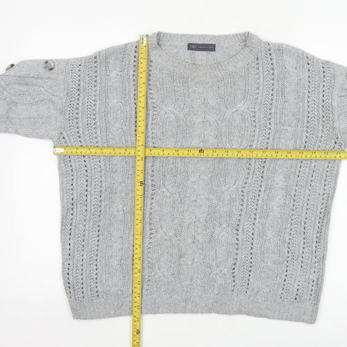 Marks & Spencer Women Grey UK 12 Cable Knit Button Sleeve Jumper