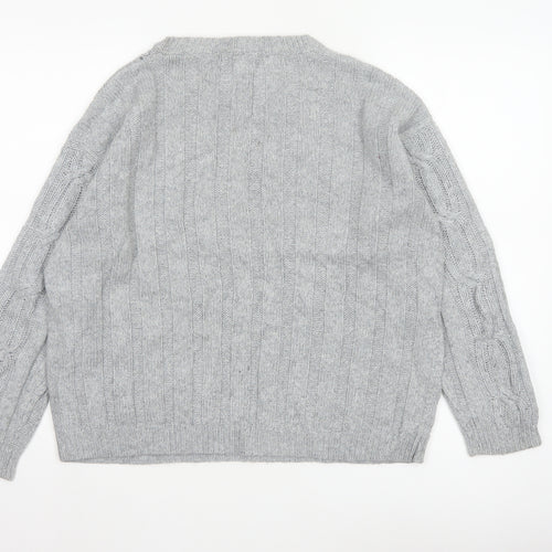 Marks & Spencer Women Grey UK 12 Cable Knit Button Sleeve Jumper
