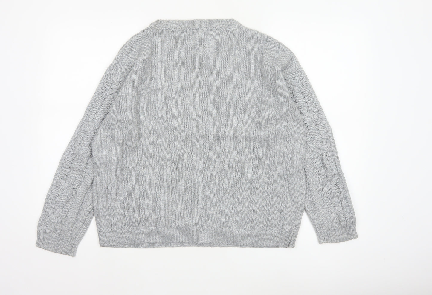 Marks & Spencer Women Grey UK 12 Cable Knit Button Sleeve Jumper