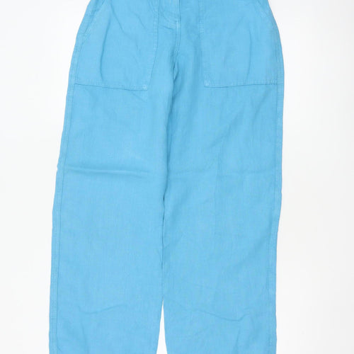 Topshop Women Blue Linen Wide-Leg Trousers Petite UK 4 High Rise