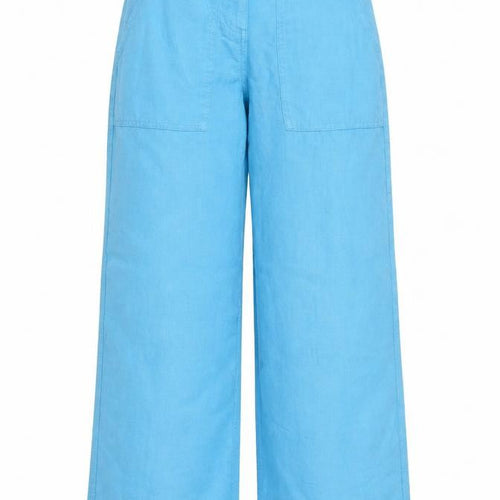 Topshop Women Blue Linen Wide-Leg Trousers Petite UK 4 High Rise