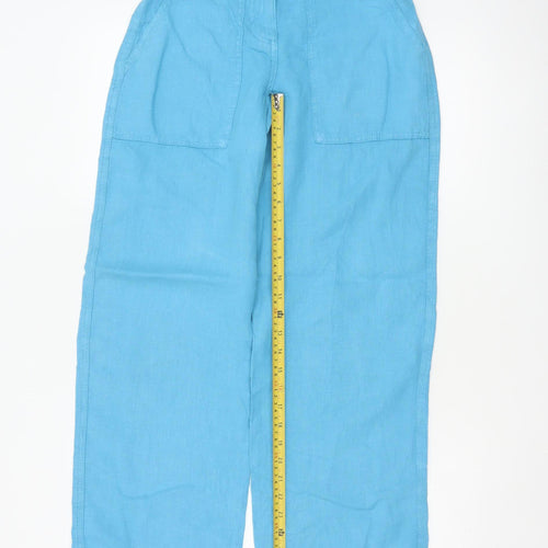 Topshop Women Blue Linen Wide-Leg Trousers Petite UK 4 High Rise