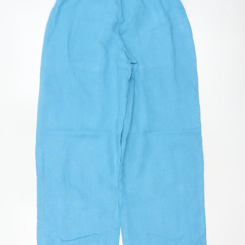 Topshop Women Blue Linen Wide-Leg Trousers Petite UK 4 High Rise