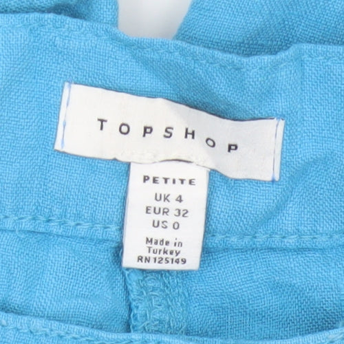 Topshop Women Blue Linen Wide-Leg Trousers Petite UK 4 High Rise