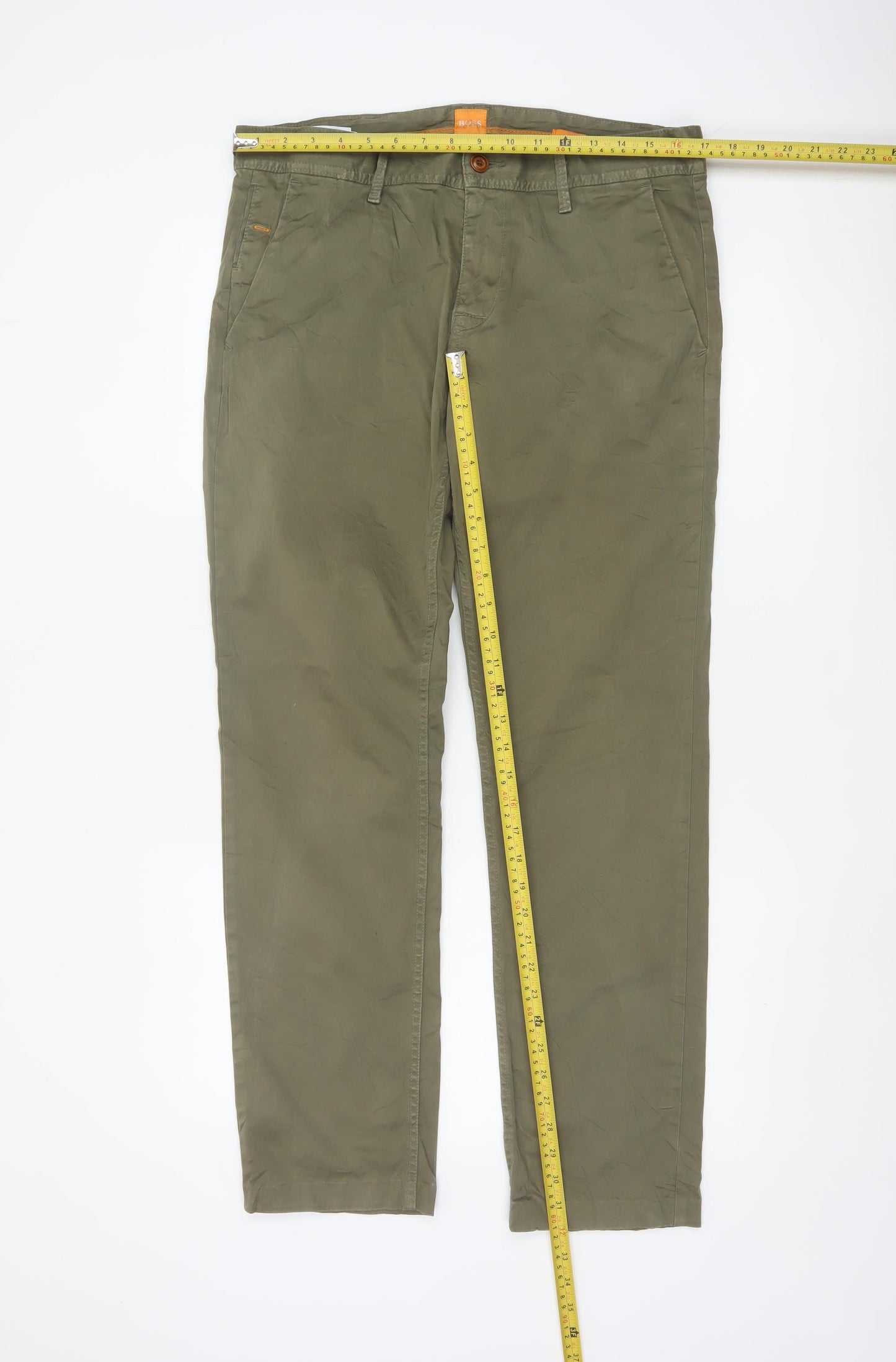 Hugo Boss Men’s Green 34/34 Cotton Stretch Chino Straight Trousers
