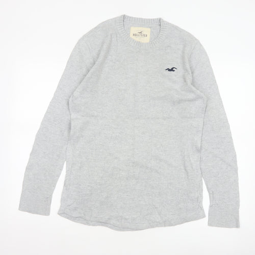 Hollister Men’s Grey Small Cotton Crew Neck Logo Pullover Jumper