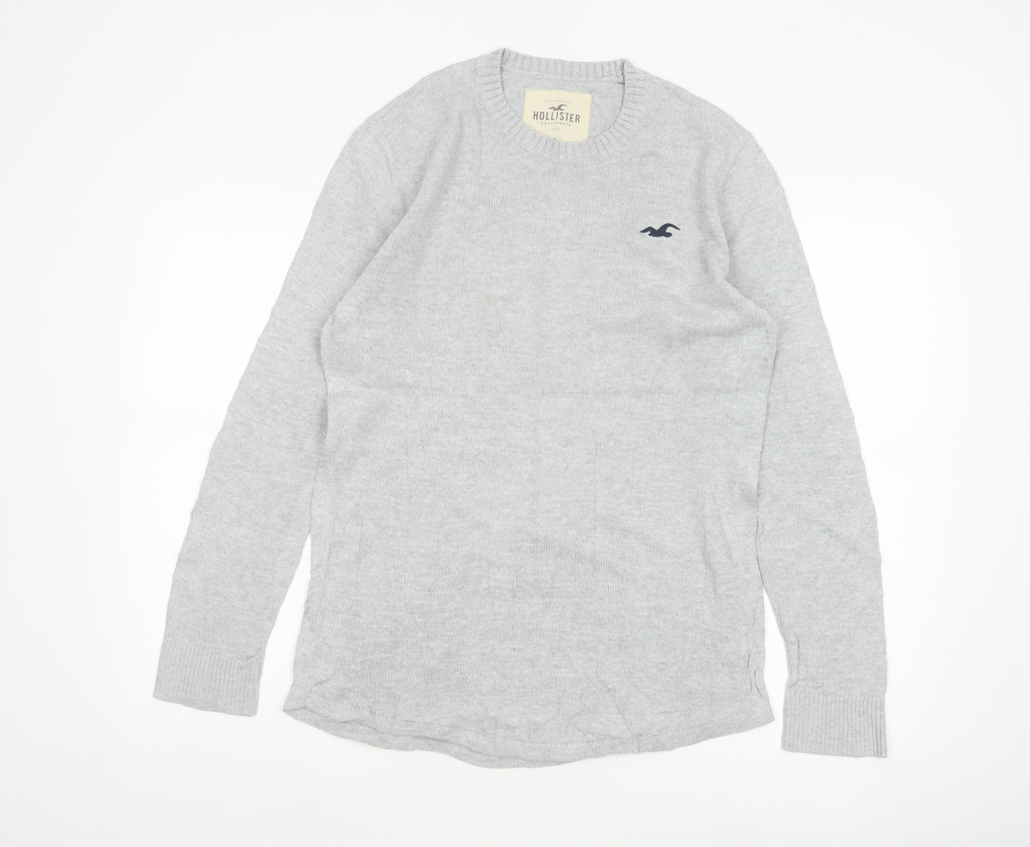 Hollister Men’s Grey Small Cotton Crew Neck Logo Pullover Jumper