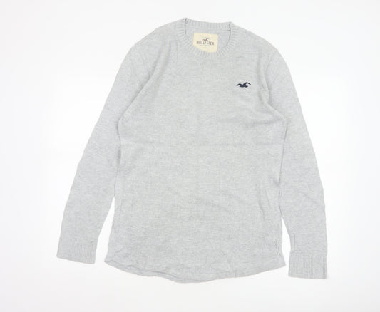 Hollister Men’s Grey Small Cotton Crew Neck Logo Pullover Jumper