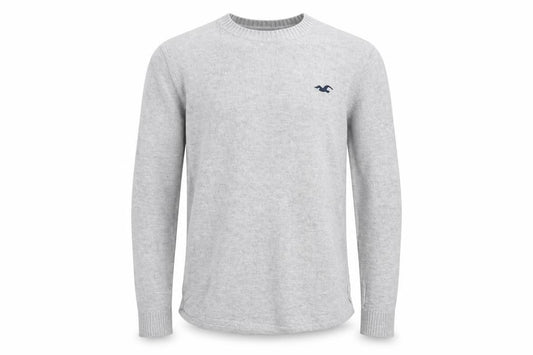 Hollister Men’s Grey Small Cotton Crew Neck Logo Pullover Jumper