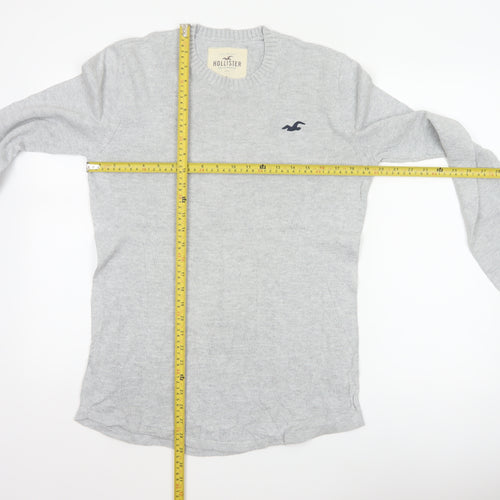 Hollister Men’s Grey Small Cotton Crew Neck Logo Pullover Jumper