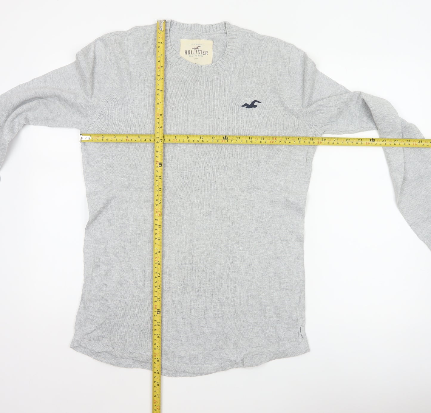 Hollister Men’s Grey Small Cotton Crew Neck Logo Pullover Jumper