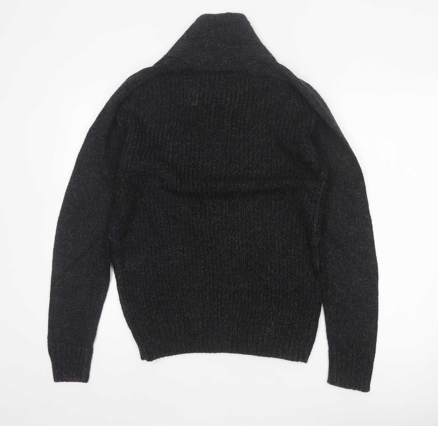 Next Men Black Small Henley Jumper Chunky Knit Button High Neck