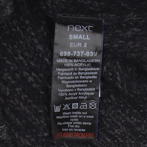 Next Men Black Small Henley Jumper Chunky Knit Button High Neck