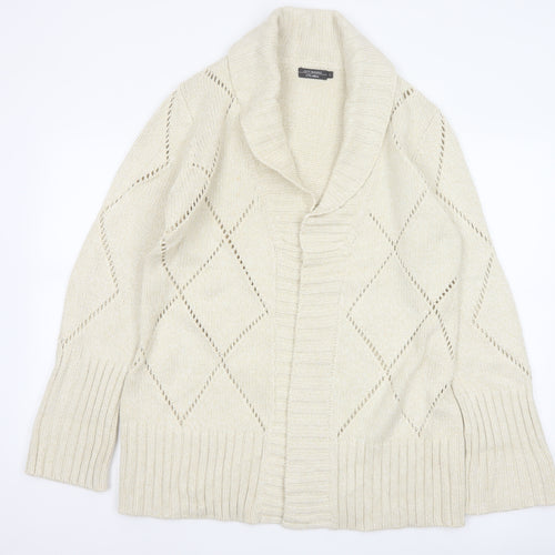 Jeff Banks Studio Women Ivory L Open Shawl Collar Argyle Knit Cardigan