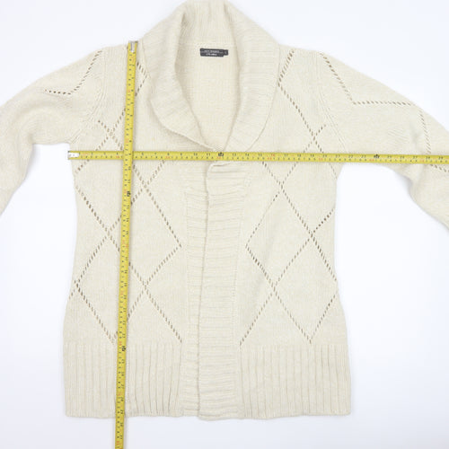 Jeff Banks Studio Women Ivory L Open Shawl Collar Argyle Knit Cardigan