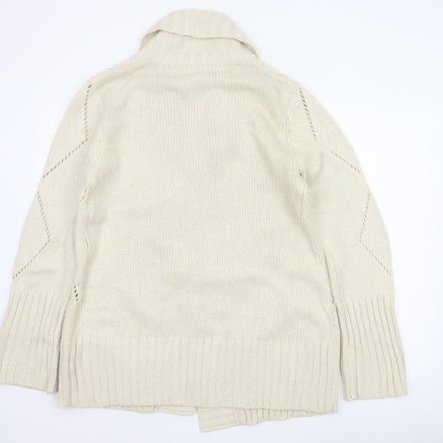 Jeff Banks Studio Women Ivory L Open Shawl Collar Argyle Knit Cardigan