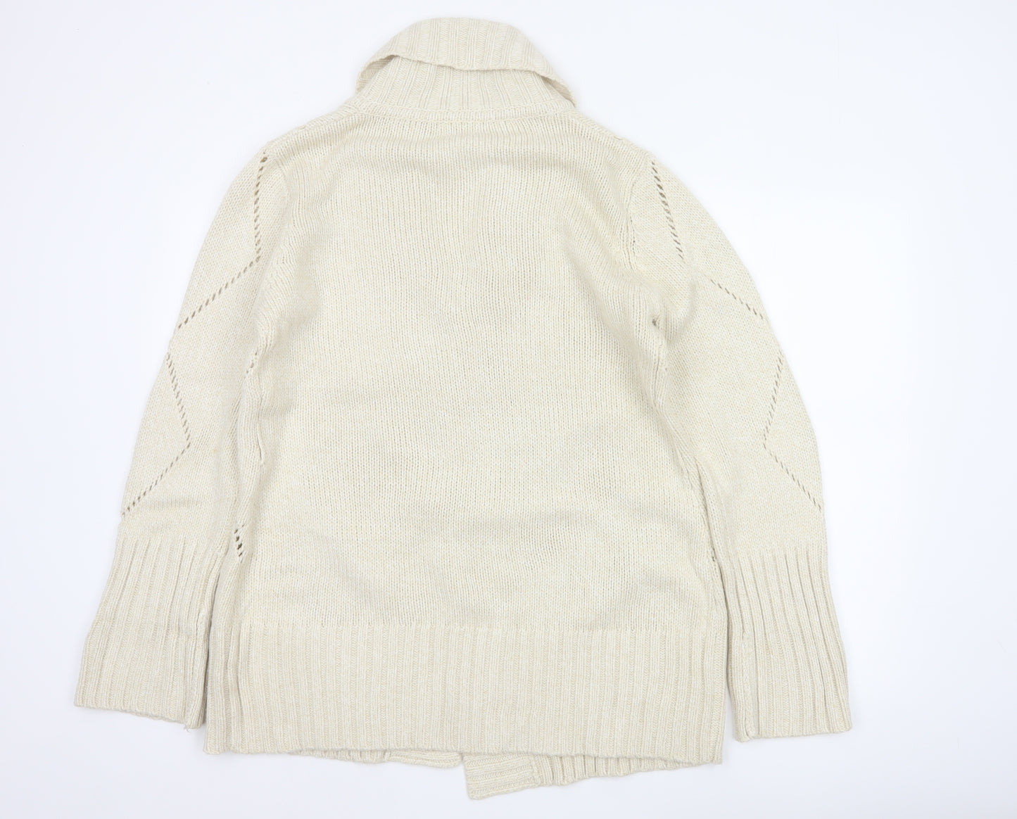 Jeff Banks Studio Women Ivory L Open Shawl Collar Argyle Knit Cardigan