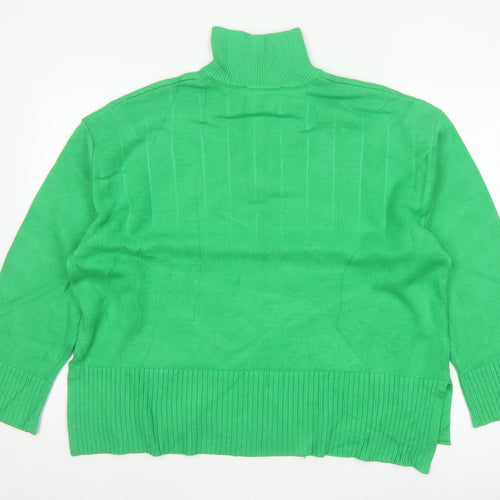 Zara Women Green L High Neck 1/2 Zip Knit Pullover Jumper