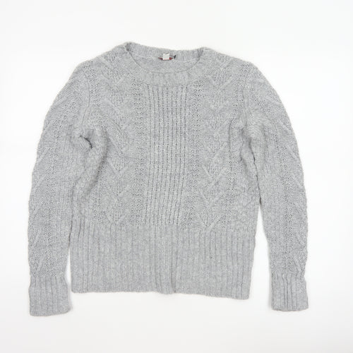 Gap Women Grey M Cable-Knit Wool Blend Crew Neck Jumper