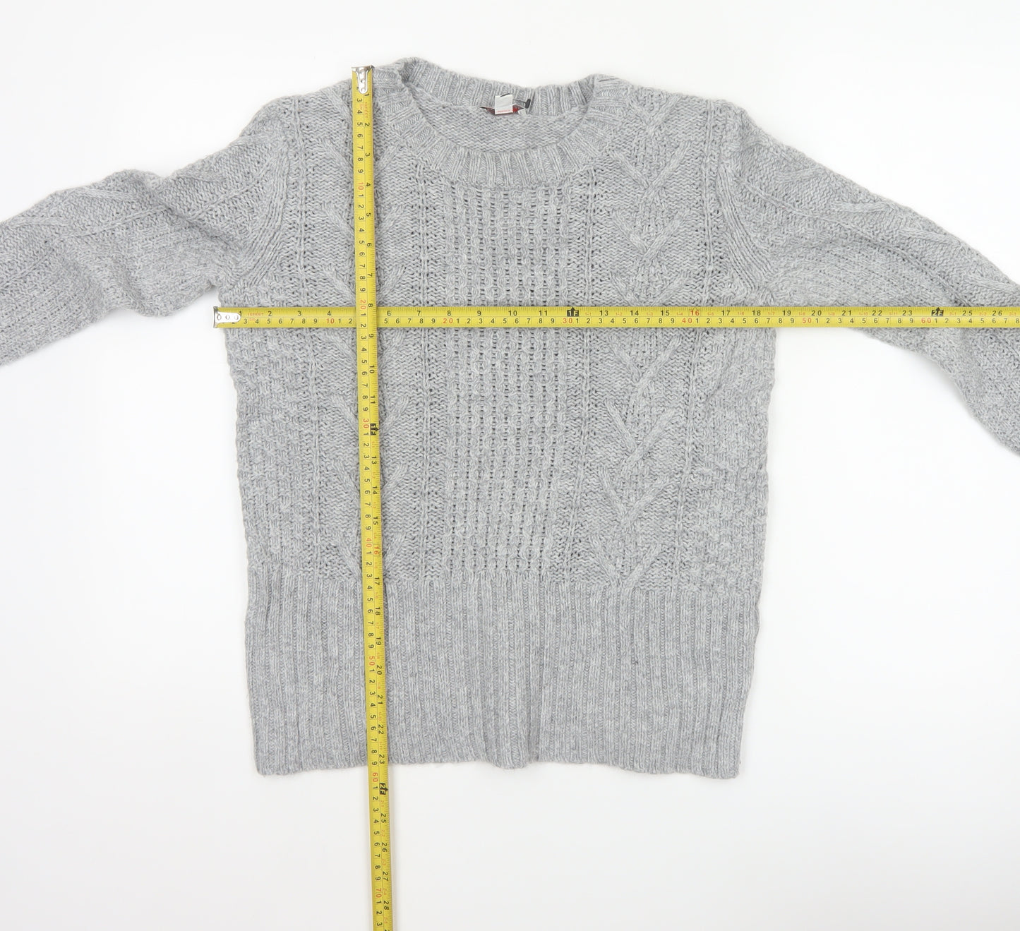 Gap Women Grey M Cable-Knit Wool Blend Crew Neck Jumper