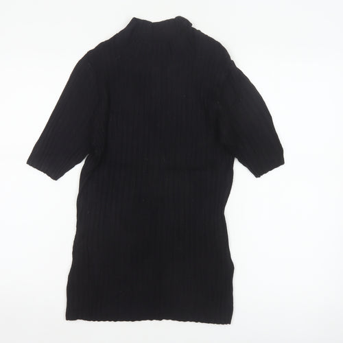Reiss Women Black M Ribbed Knit Mock Neck Tunic Jumper