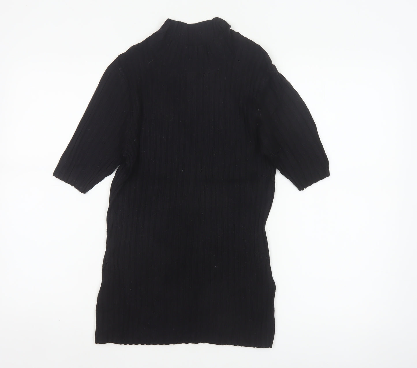Reiss Women Black M Ribbed Knit Mock Neck Tunic Jumper