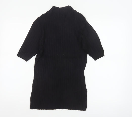 Reiss Women Black M Ribbed Knit Mock Neck Tunic Jumper