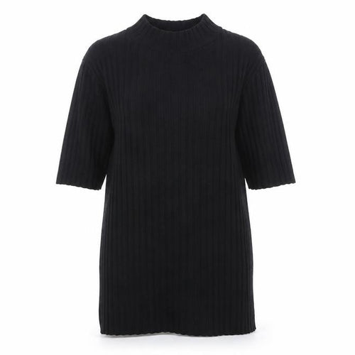 Reiss Women Black M Ribbed Knit Mock Neck Tunic Jumper