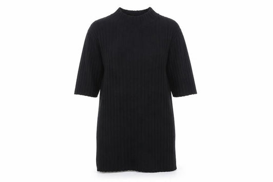 Reiss Women Black M Ribbed Knit Mock Neck Tunic Jumper