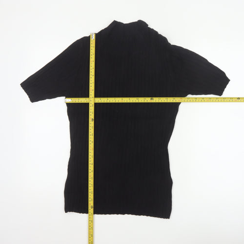 Reiss Women Black M Ribbed Knit Mock Neck Tunic Jumper