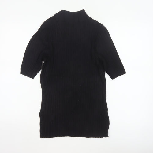Reiss Women Black M Ribbed Knit Mock Neck Tunic Jumper