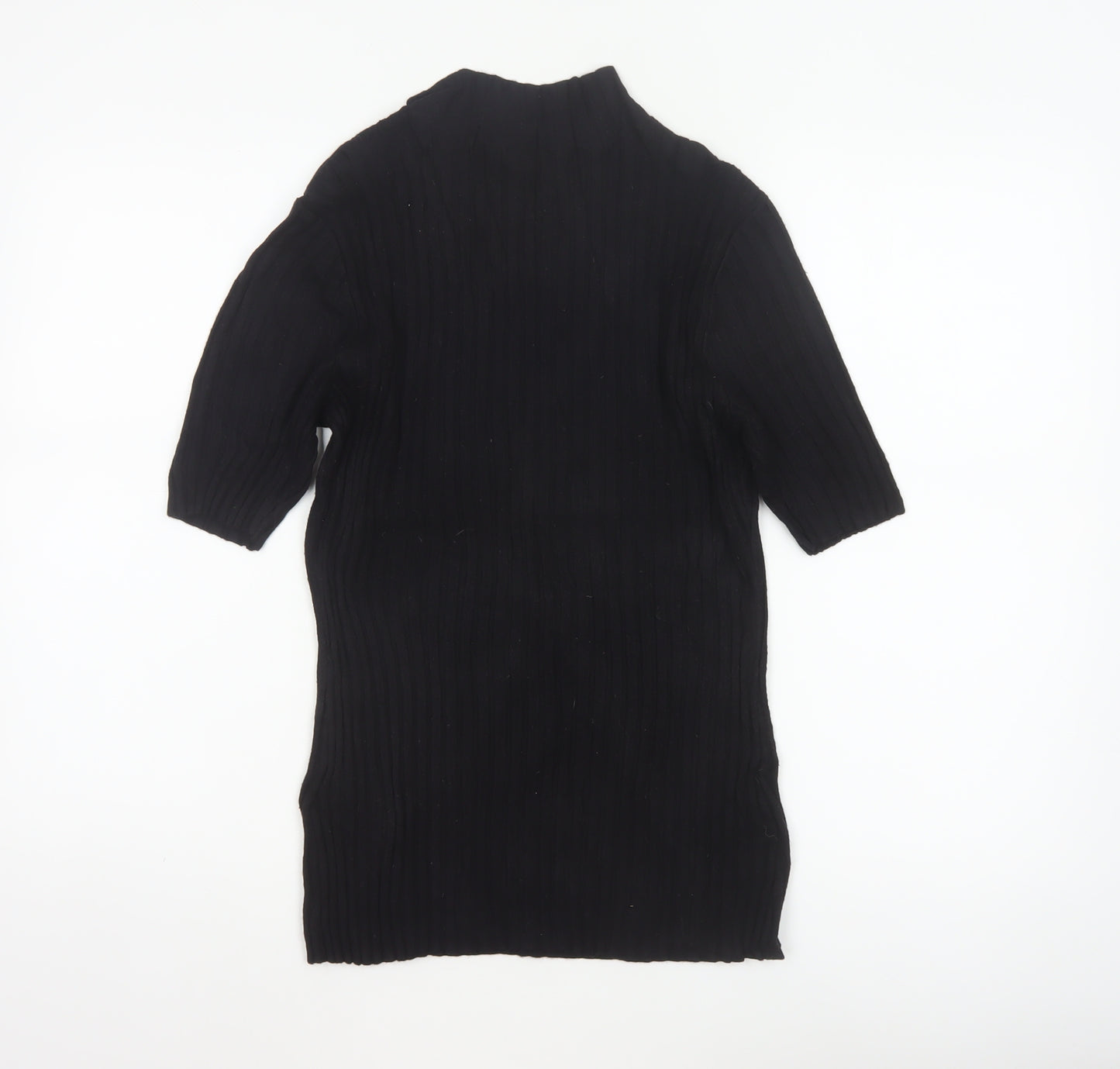 Reiss Women Black M Ribbed Knit Mock Neck Tunic Jumper