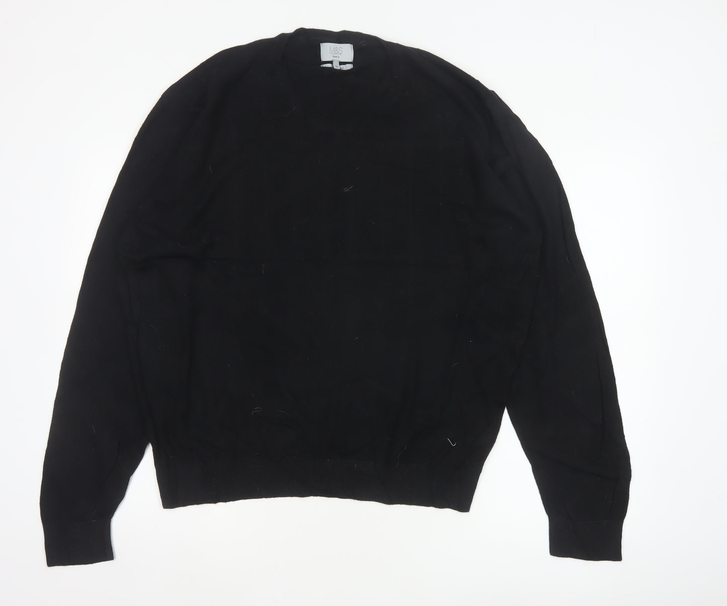 Marks and Spencer Men Black XL V-Neck Regular Fit Pullover Jumper