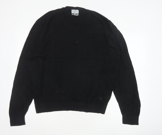 Marks and Spencer Men Black XL V-Neck Regular Fit Pullover Jumper