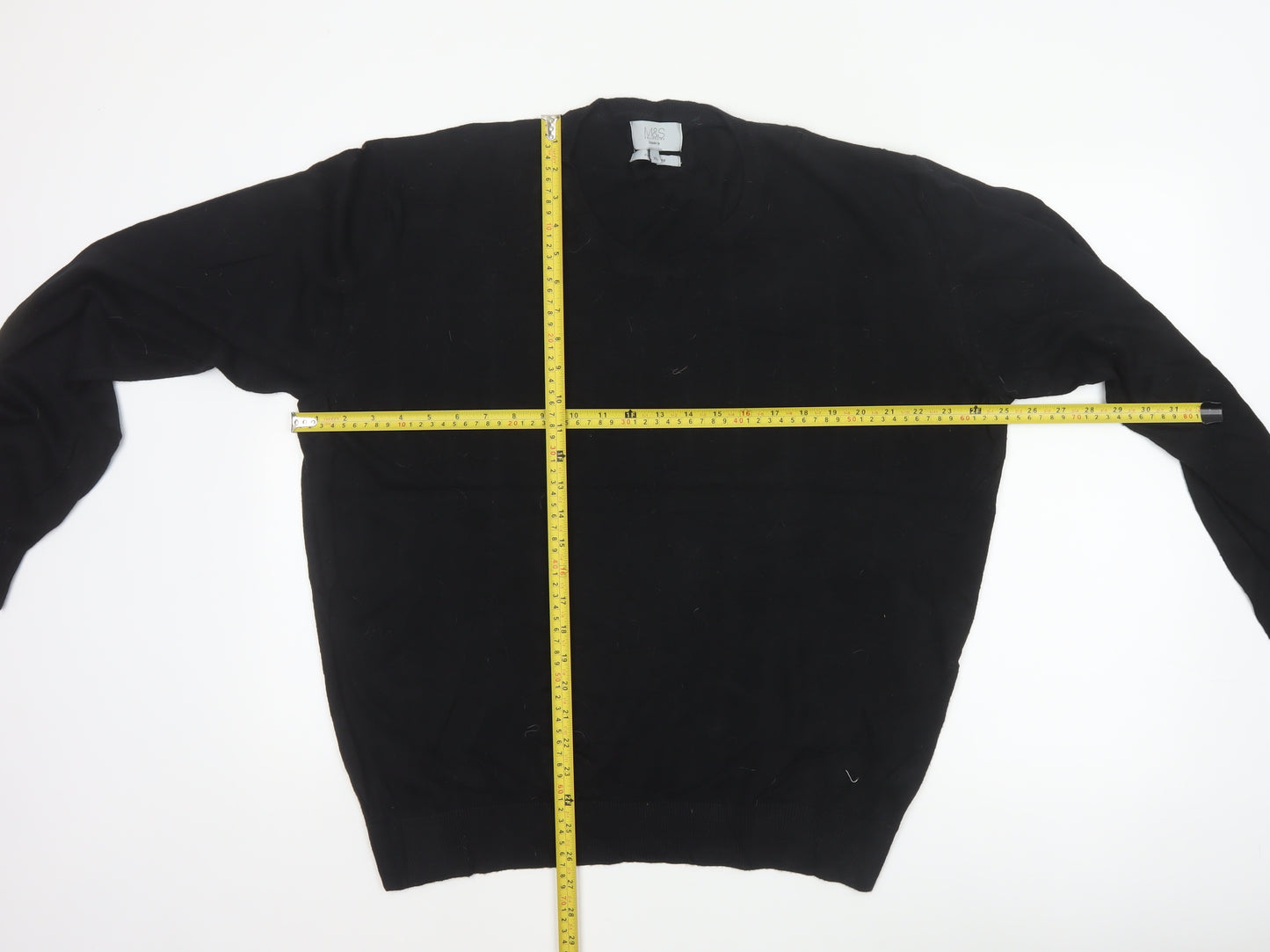 Marks and Spencer Men Black XL V-Neck Regular Fit Pullover Jumper