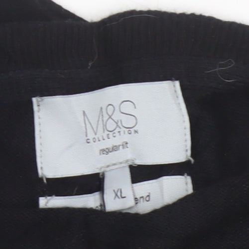 Marks and Spencer Men Black XL V-Neck Regular Fit Pullover Jumper