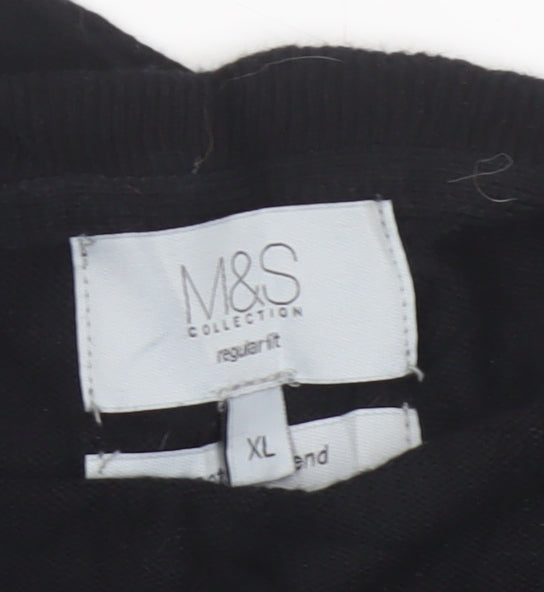 Marks and Spencer Men Black XL V-Neck Regular Fit Pullover Jumper