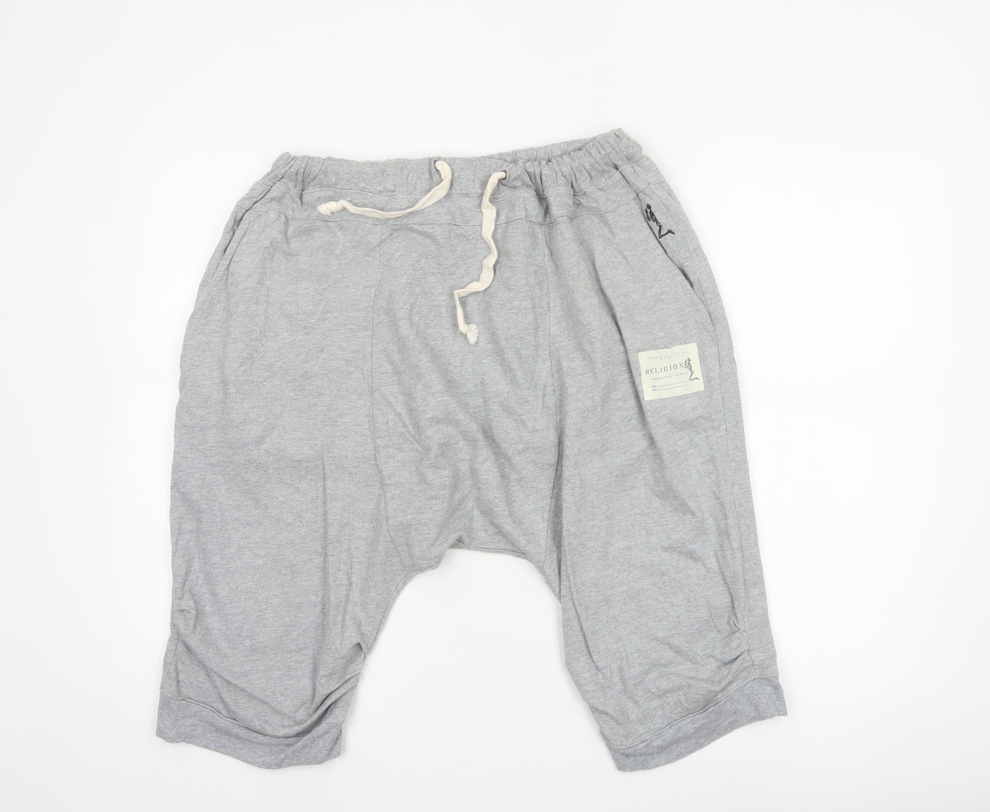 Religion Men's Grey L Sweat Shorts Drawstring Cotton Logo Pockets