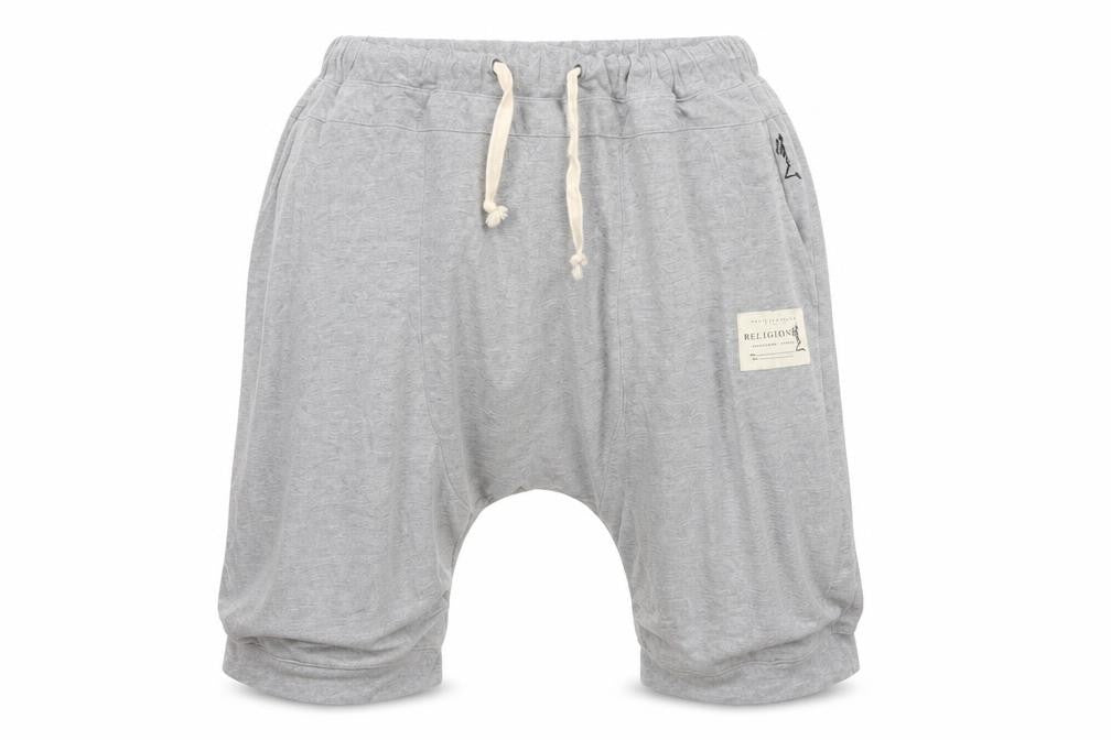 Front view of Religion Men's Grey L Sweat Shorts Drawstring Cotton Logo Pockets