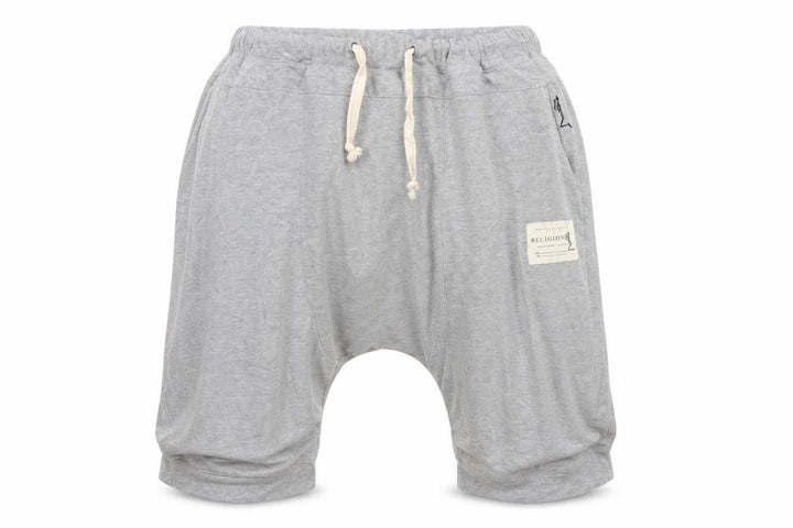 Front view of Religion Men's Grey L Sweat Shorts Drawstring Cotton Logo Pockets